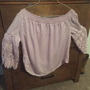 Off shoulder pink laced sleeved shirt